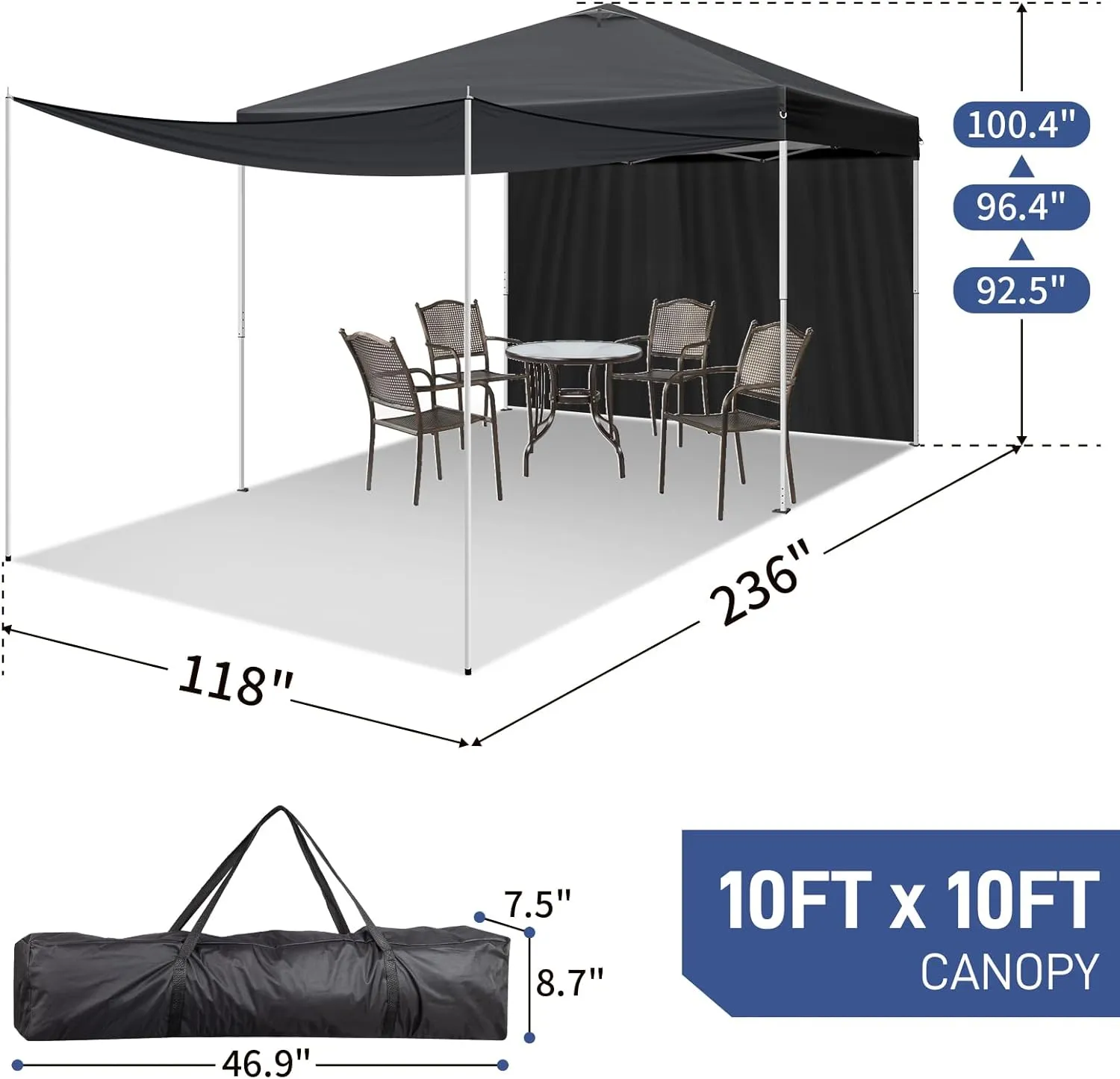 Outvita 10x10ft Ez Pop Up Canopy, Portable Instant Canopy Tent with 2pcs SideWalls and 4pcs Camping Upright Poles for Outdoor Events, Party, Wedding, Birthday,Graduation Gray