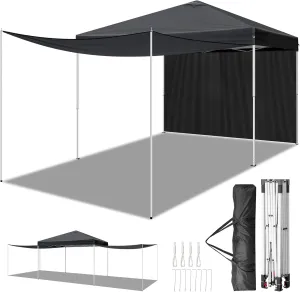 Outvita 10x10ft Ez Pop Up Canopy, Portable Instant Canopy Tent with 2pcs SideWalls and 4pcs Camping Upright Poles for Outdoor Events, Party, Wedding, Birthday,Graduation Gray