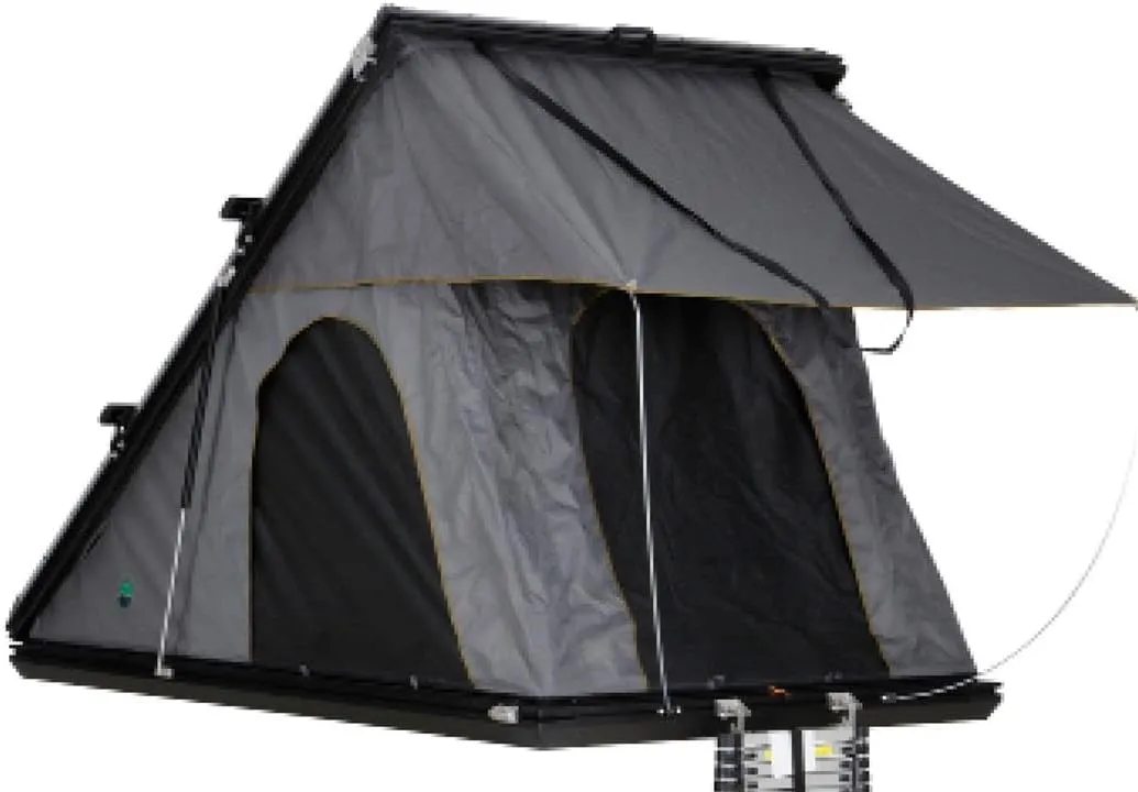 Overland Vehicle Systems HD Mamba Clam Shell Aluminum Hard Shell Roof Top Tent, Grey Body & Green Trim - Premium 280G Rip Stop Waterproof Tent Body - 2 to 3 Person Roof Top