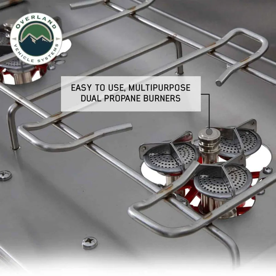 OVS Komodo Camp Kitchen - Dual Grill, Skillet, Folding Shelves, And Rocket Tower - Stainless Steel