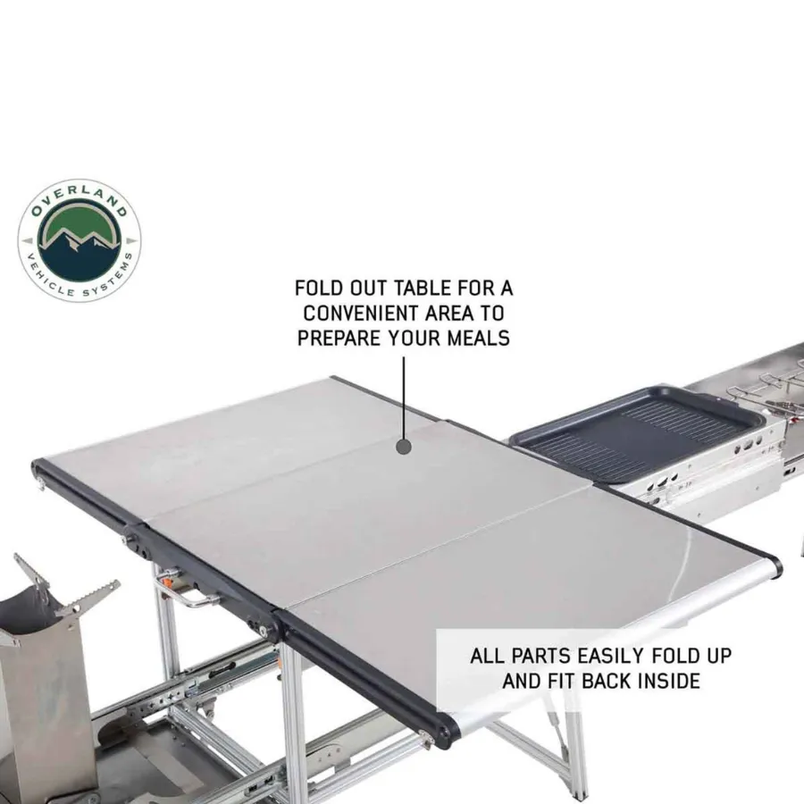 OVS Komodo Camp Kitchen - Dual Grill, Skillet, Folding Shelves, And Rocket Tower - Stainless Steel