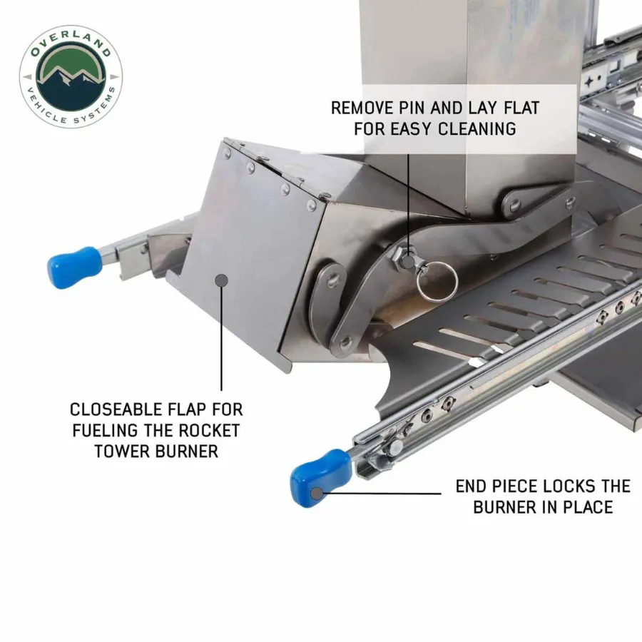 OVS Komodo Camp Kitchen - Dual Grill, Skillet, Folding Shelves, And Rocket Tower - Stainless Steel