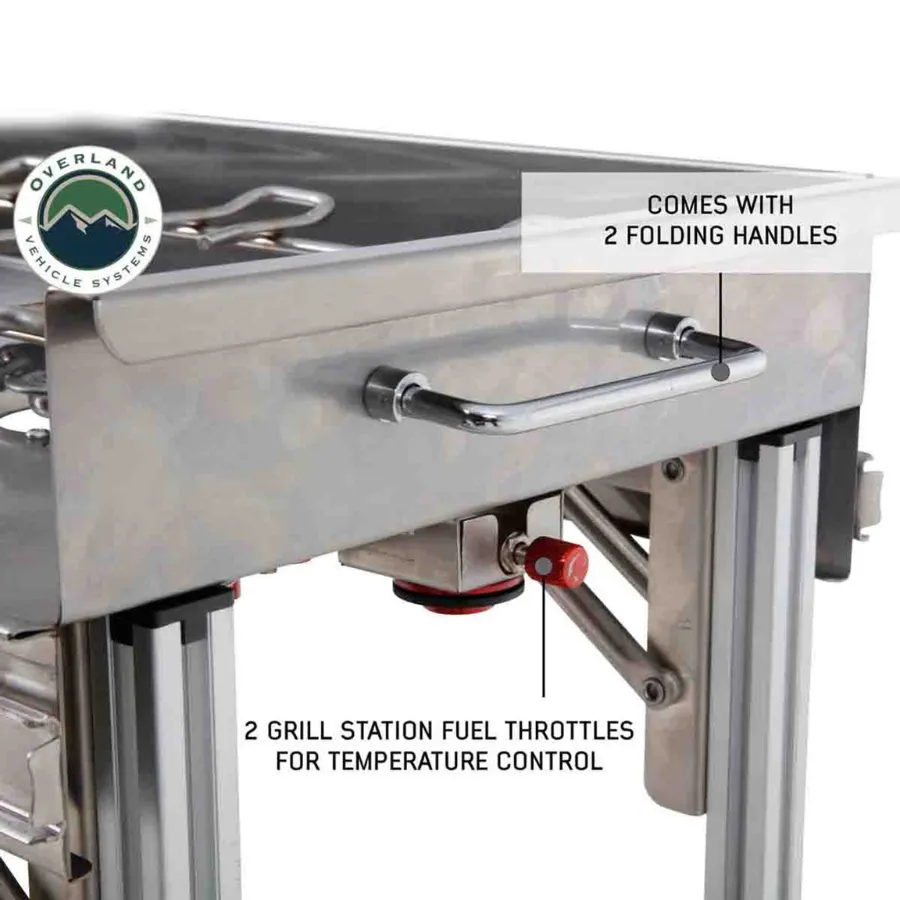 OVS Komodo Camp Kitchen - Dual Grill, Skillet, Folding Shelves, And Rocket Tower - Stainless Steel