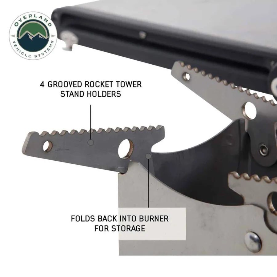 OVS Komodo Camp Kitchen - Dual Grill, Skillet, Folding Shelves, And Rocket Tower - Stainless Steel