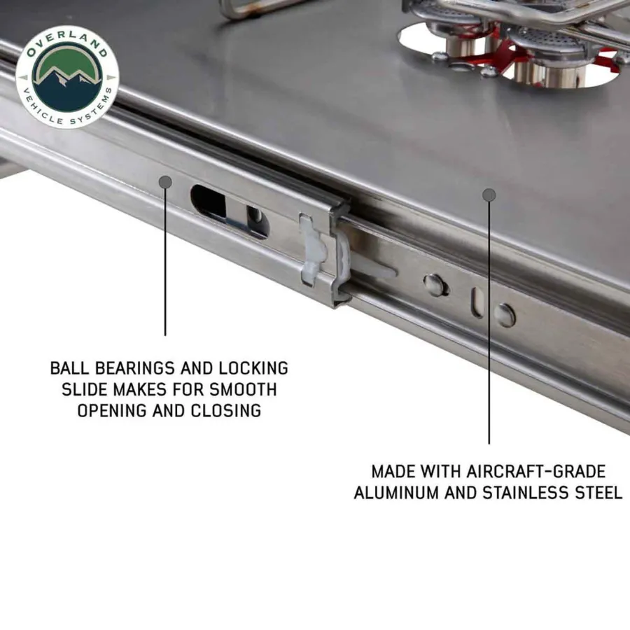 OVS Komodo Camp Kitchen - Dual Grill, Skillet, Folding Shelves, And Rocket Tower - Stainless Steel