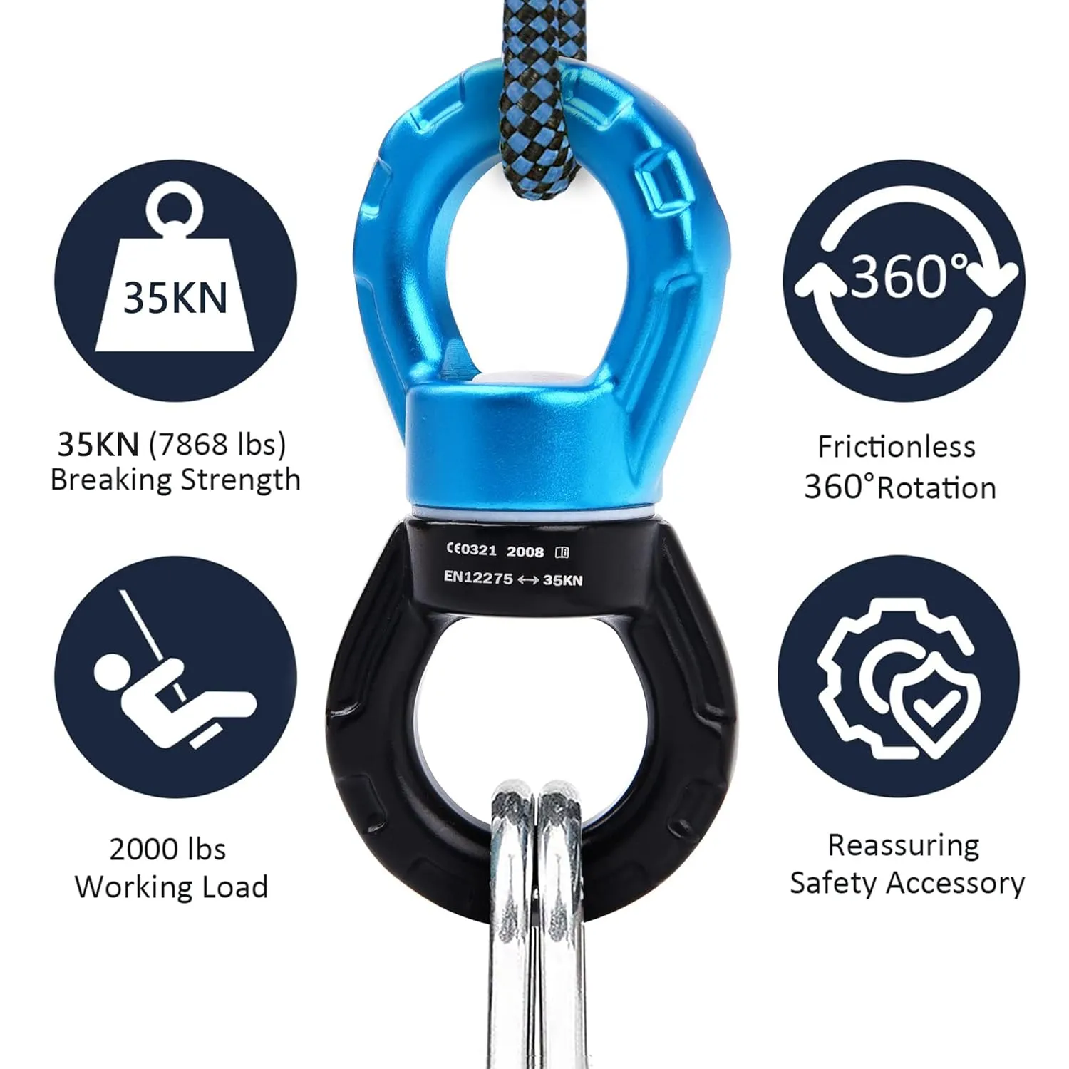 PACEARTH Swing Swivel 35KN Breaking Strength 360° Rotator Safety Rotational Device Hanging Accessory for Rock Climbing, Hanging Hammock, Web Tree Swing, Aerial Dance, Children's Swing Spinner Hanger
