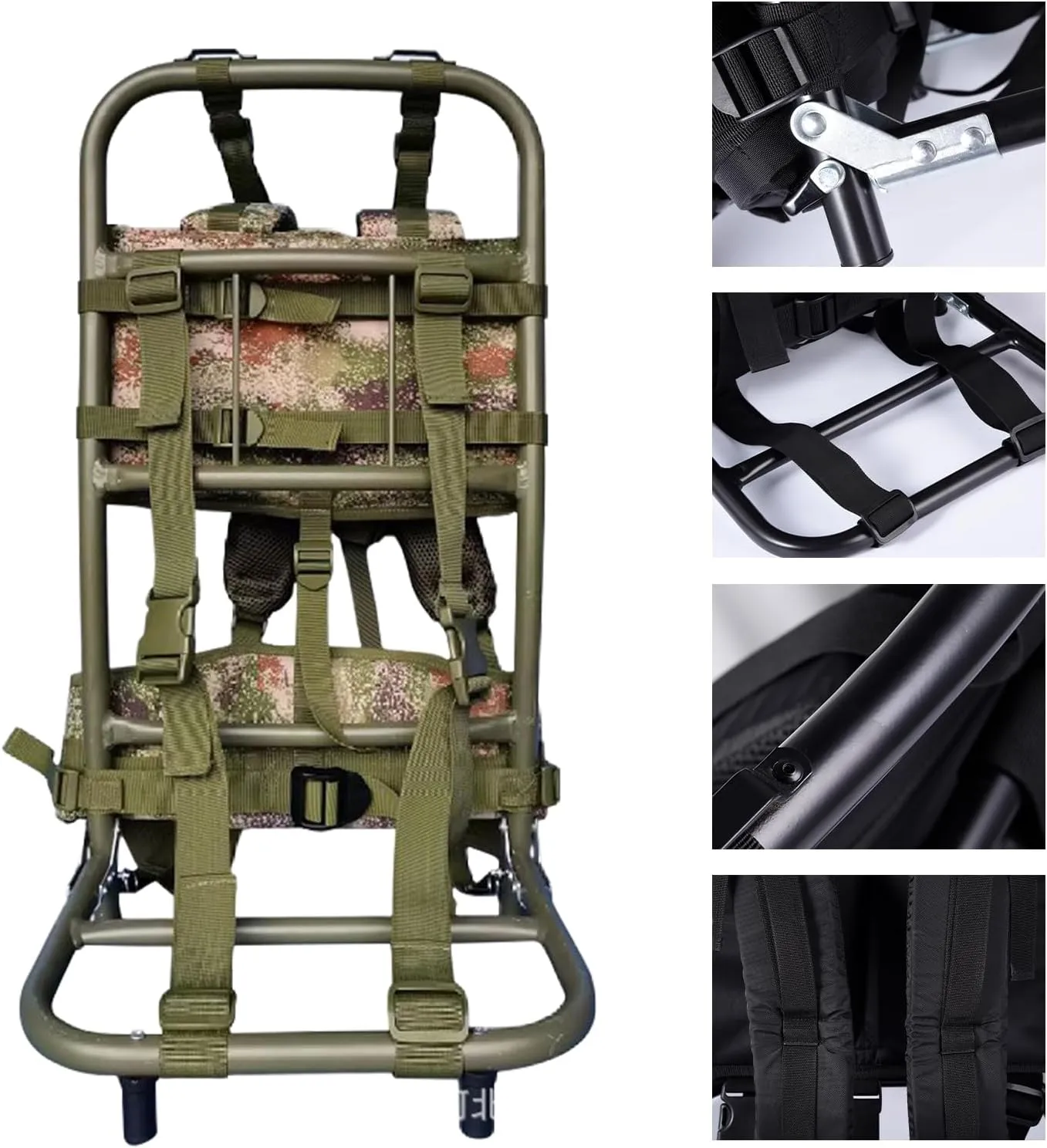 Pack Frame with Attachments - External Aluminum Frame Hiking Backpacks, rip-stop Nylon Fabric, Supports up to 132 lbs, Lightweight, portable and adjustable, for Camping, Hiking (Camouflage Color)