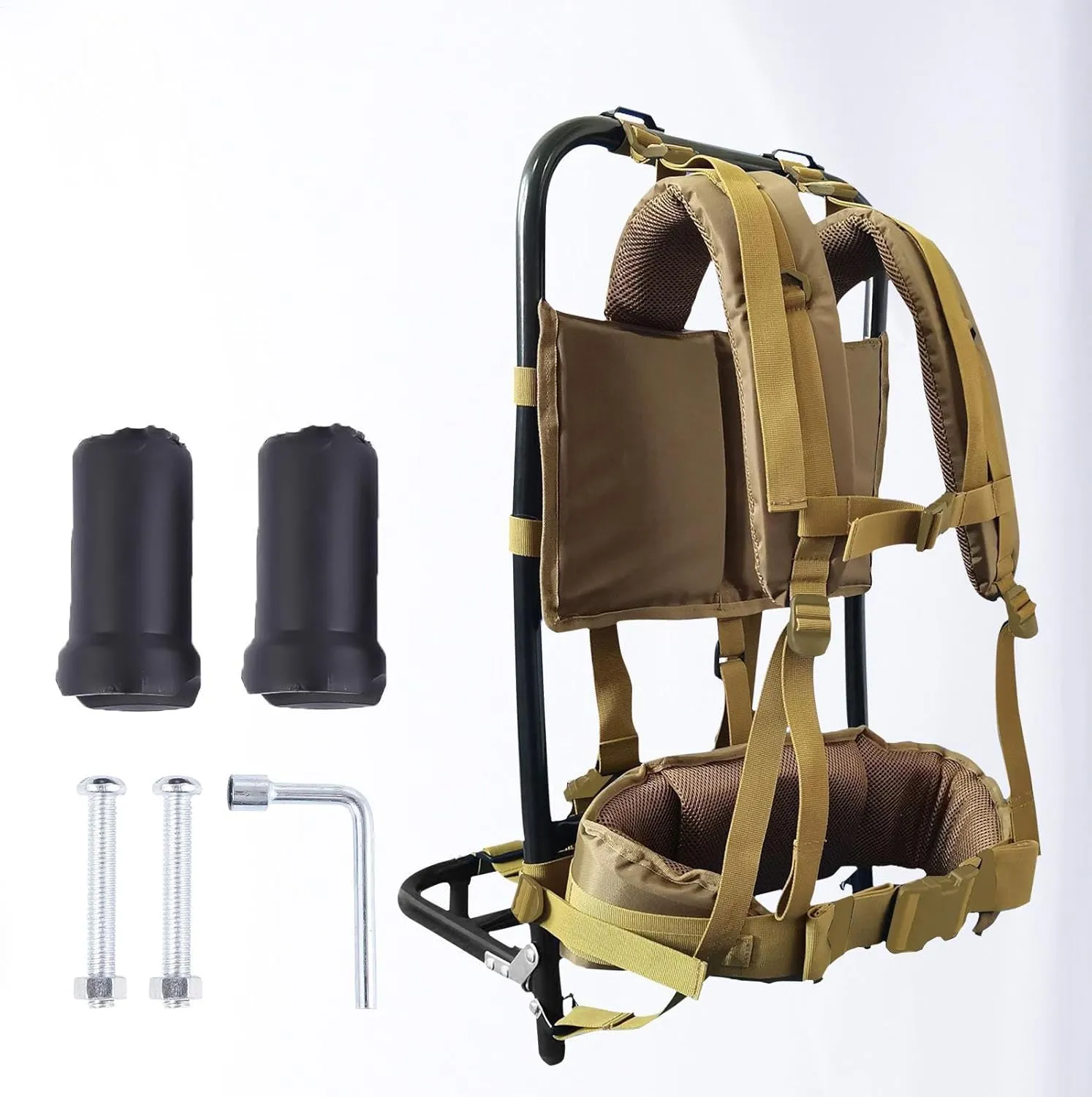 Pack Frame with Attachments - External Aluminum Frame Hiking Backpacks, rip-stop Nylon Fabric, Supports up to 132 lbs, Lightweight, portable and adjustable, for Camping, Hiking, Hunting (Khaki)