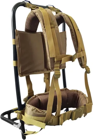 Pack Frame with Attachments - External Aluminum Frame Hiking Backpacks, rip-stop Nylon Fabric, Supports up to 132 lbs, Lightweight, portable and adjustable, for Camping, Hiking, Hunting (Khaki)