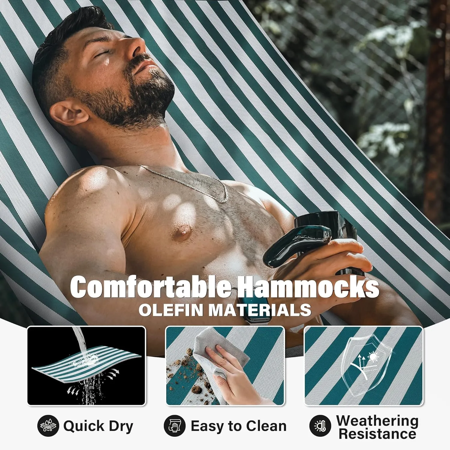 Patio Watcher 13 FT Quick Dry Textilene Hammock - Outdoor Double Hammock - Heavy Duty for Outside - 450 lbs Capacity - Green White