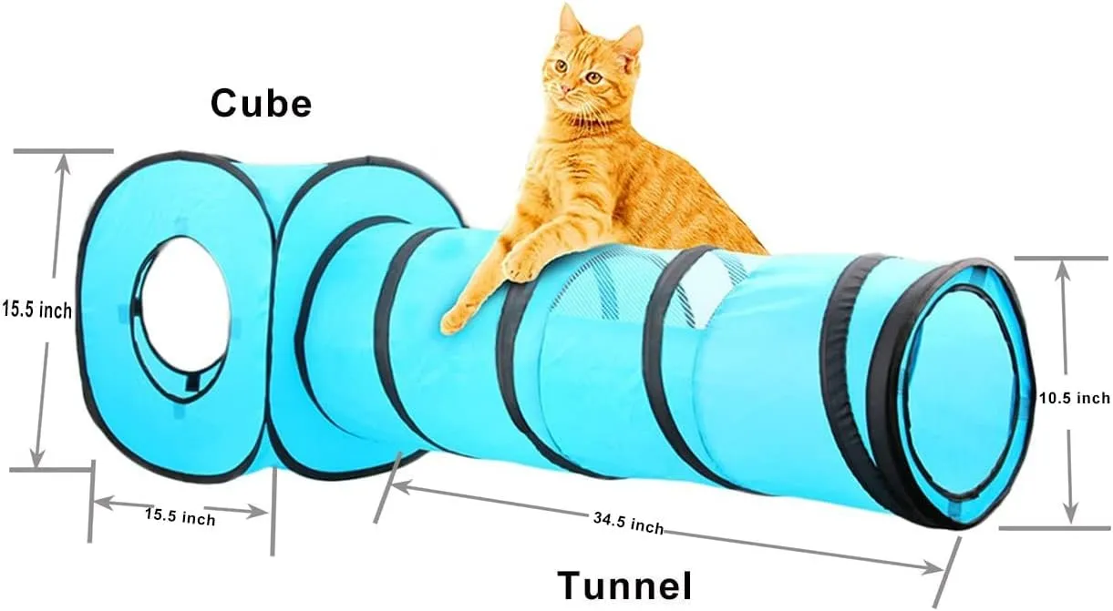 PAWISE Collapsible Cat Tunnel, Interactive 2 Way Pet Play Tunnels for Cats, Small Pets, Foldable Cat Tube with Peek Hole & Crinkle Sound for Fun Indoor Exercise & Hiding(Tunnel Cube)