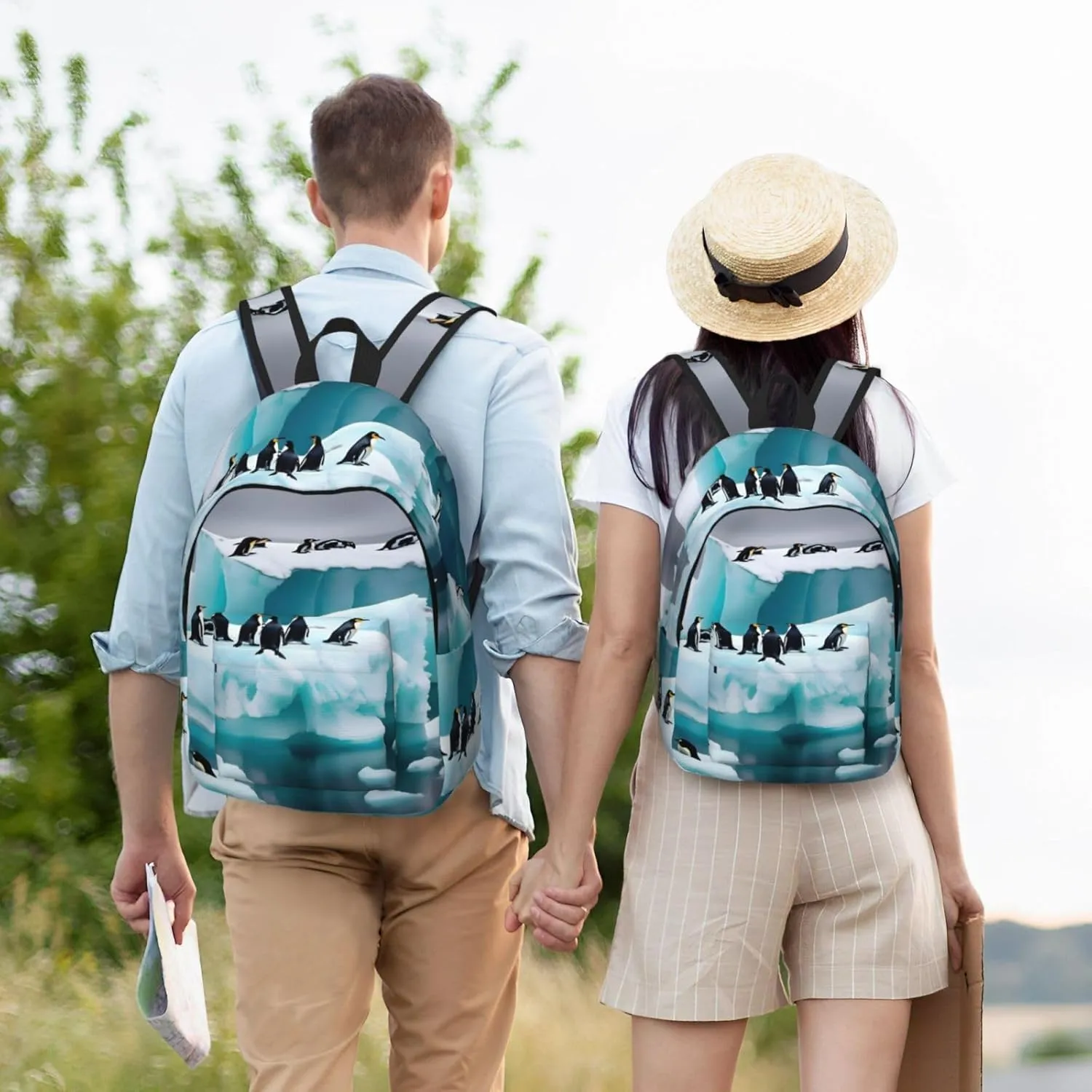 Penguins On The Iceberg Canvas Backpack For Men Women,Casual Rucksack Backpack, Laptop College Hiking Travel Bag