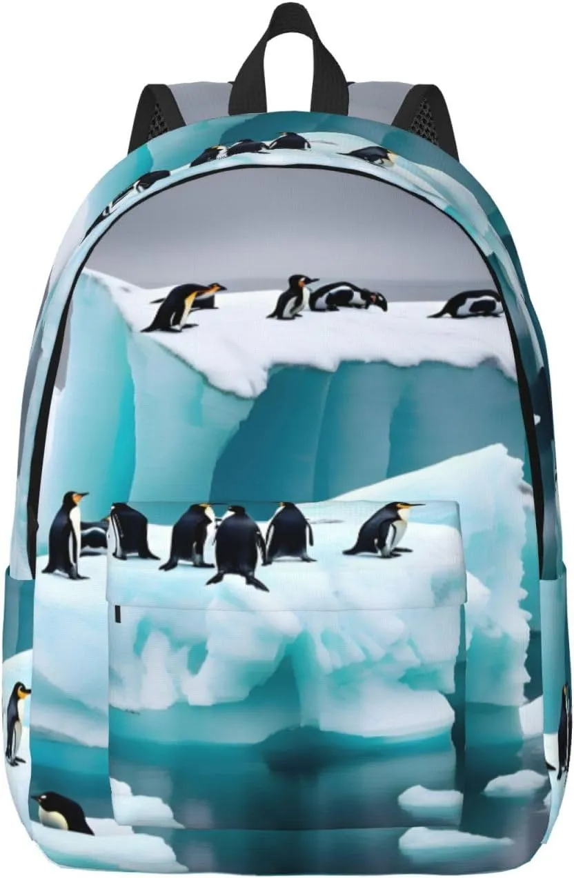 Penguins On The Iceberg Canvas Backpack For Men Women,Casual Rucksack Backpack, Laptop College Hiking Travel Bag