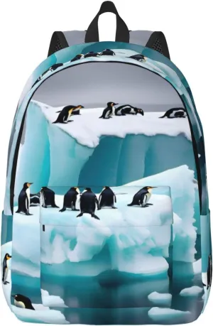 Penguins On The Iceberg Canvas Backpack For Men Women,Casual Rucksack Backpack, Laptop College Hiking Travel Bag