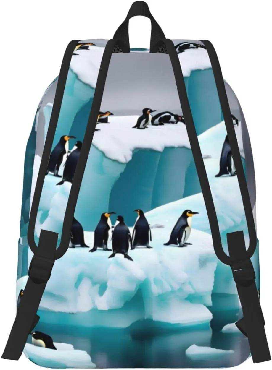 Penguins On The Iceberg Canvas Backpack For Men Women,Casual Rucksack Backpack, Laptop College Hiking Travel Bag