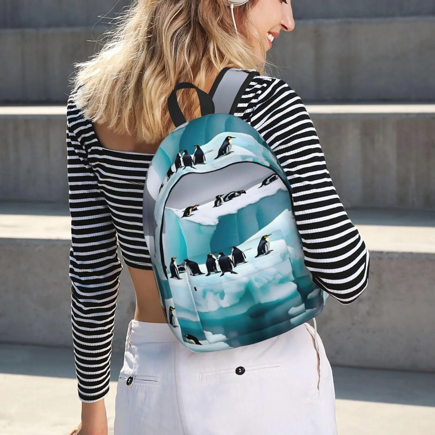 Penguins On The Iceberg Canvas Backpack For Men Women,Casual Rucksack Backpack, Laptop College Hiking Travel Bag