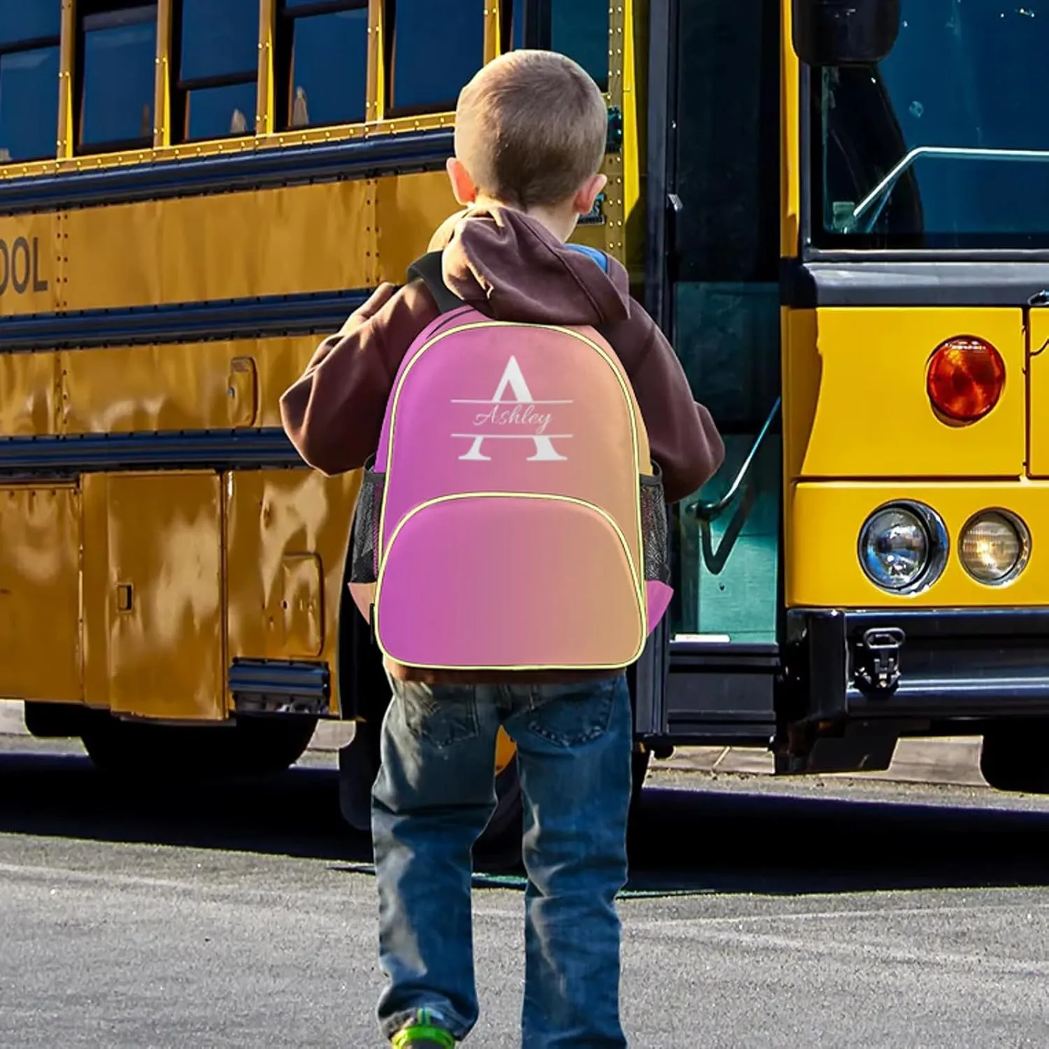 Personalized Backpack with Initial & Name Customized Shoulder Bag for Women Waterproof Travel Casual Daypack Gifts 14.2in, Pink Yellow