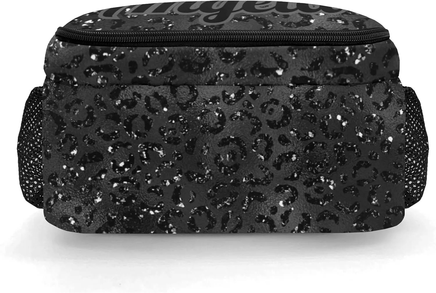 Personalized Cheerleader Backpack Casual Bag Daypack for Women Men Camping Hiking Leopard Bling Print Black Cheer