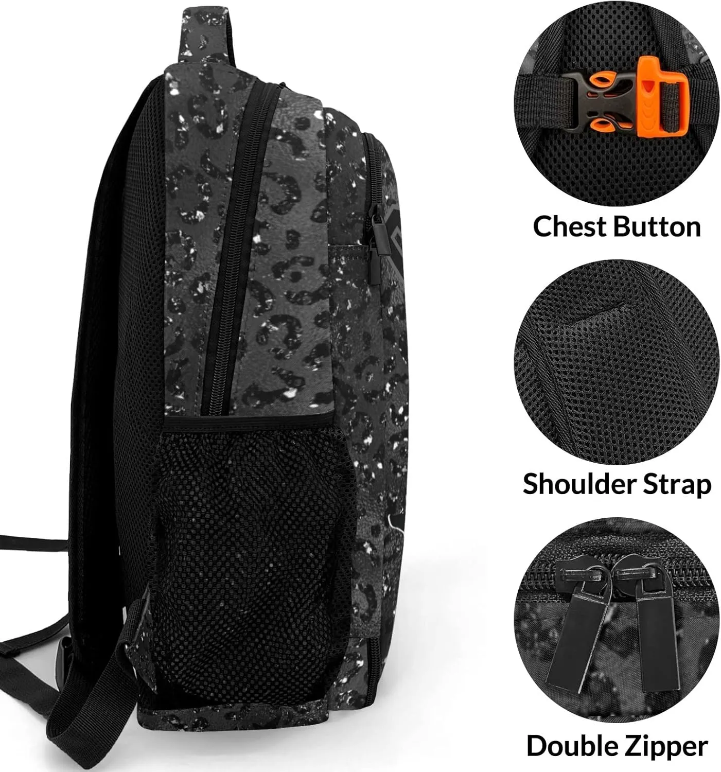 Personalized Cheerleader Backpack Casual Bag Daypack for Women Men Camping Hiking Leopard Bling Print Black Cheer