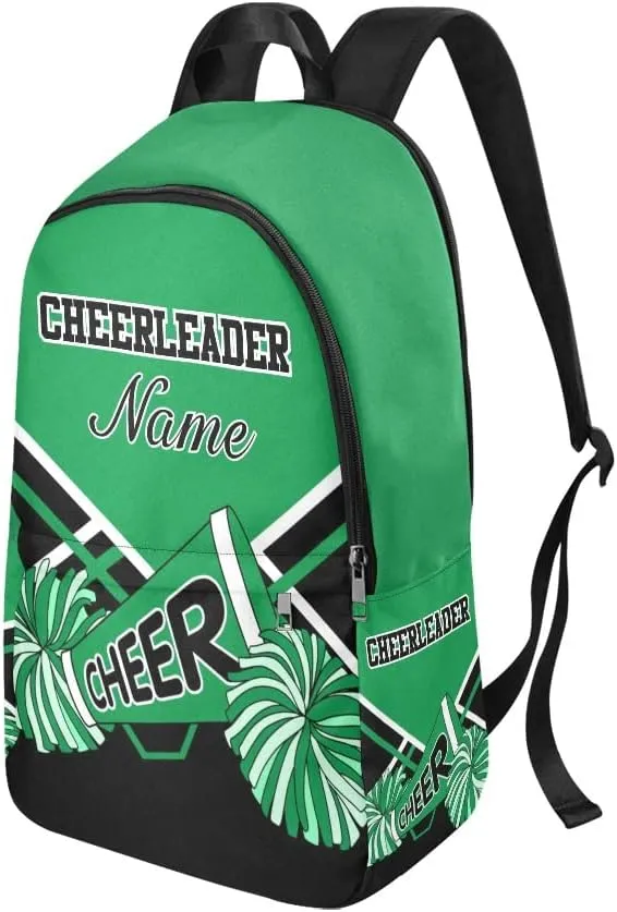 Personalized Cheerleader Green White & Black Backpack with Name Custom Travel Daypack Bag for Man Woman Gifts
