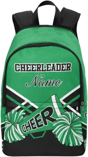 Personalized Cheerleader Green White & Black Backpack with Name Custom Travel Daypack Bag for Man Woman Gifts