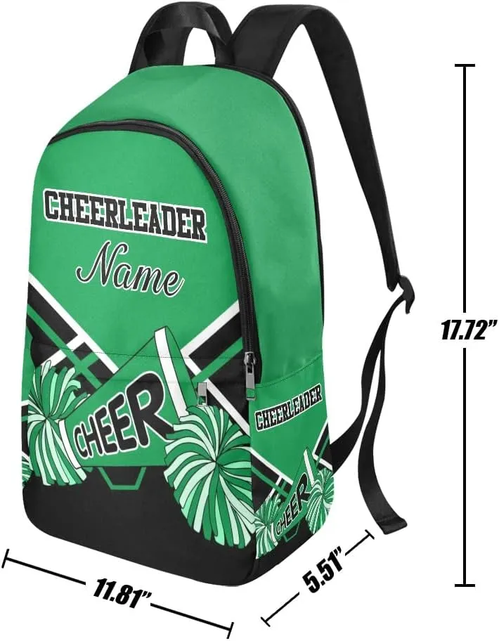 Personalized Cheerleader Green White & Black Backpack with Name Custom Travel Daypack Bag for Man Woman Gifts