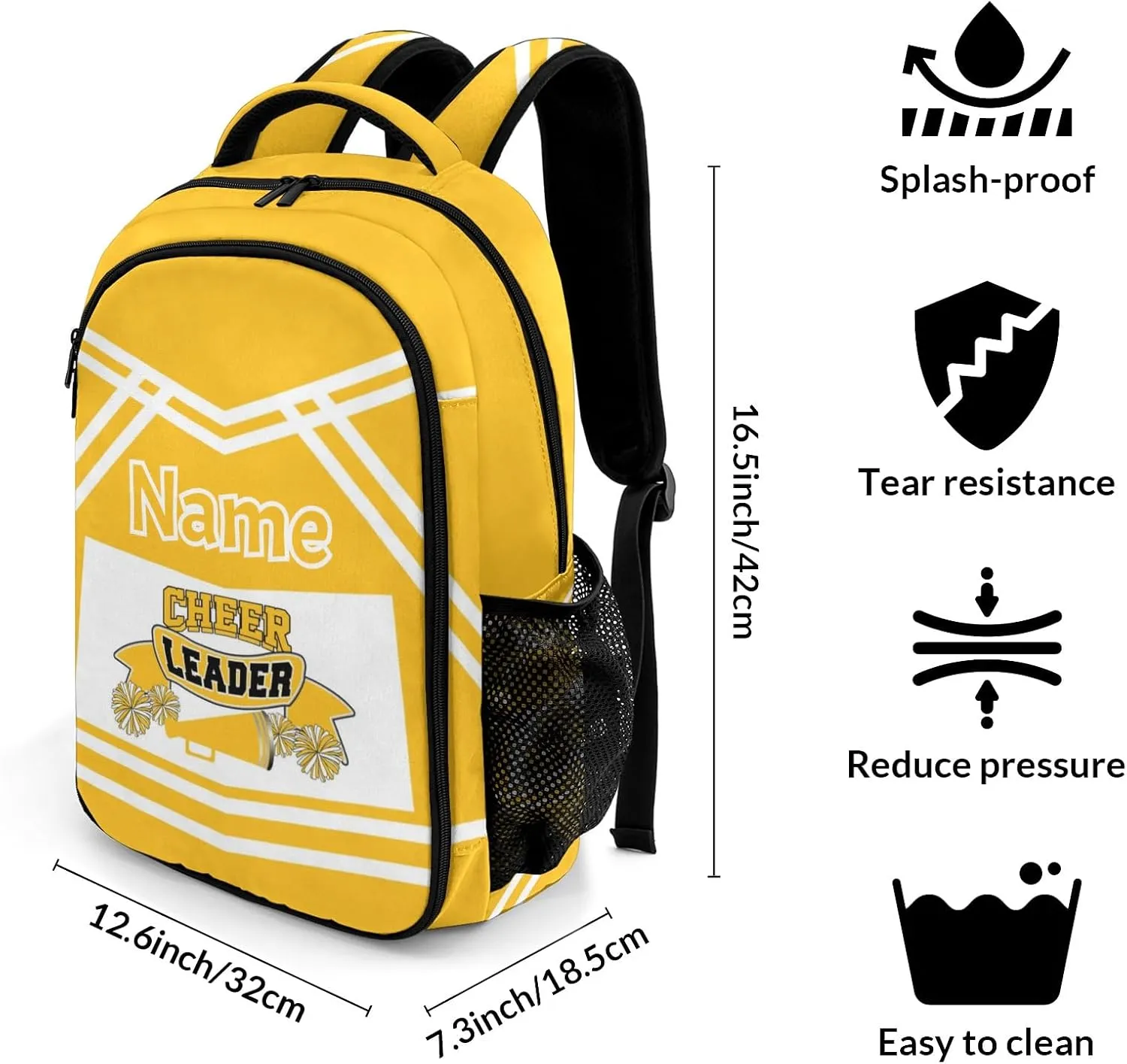 Personalized Large Capacity Schoolbag Gold Cheer Cheerleaders Laptop Backpack for College Travel Work Hiking