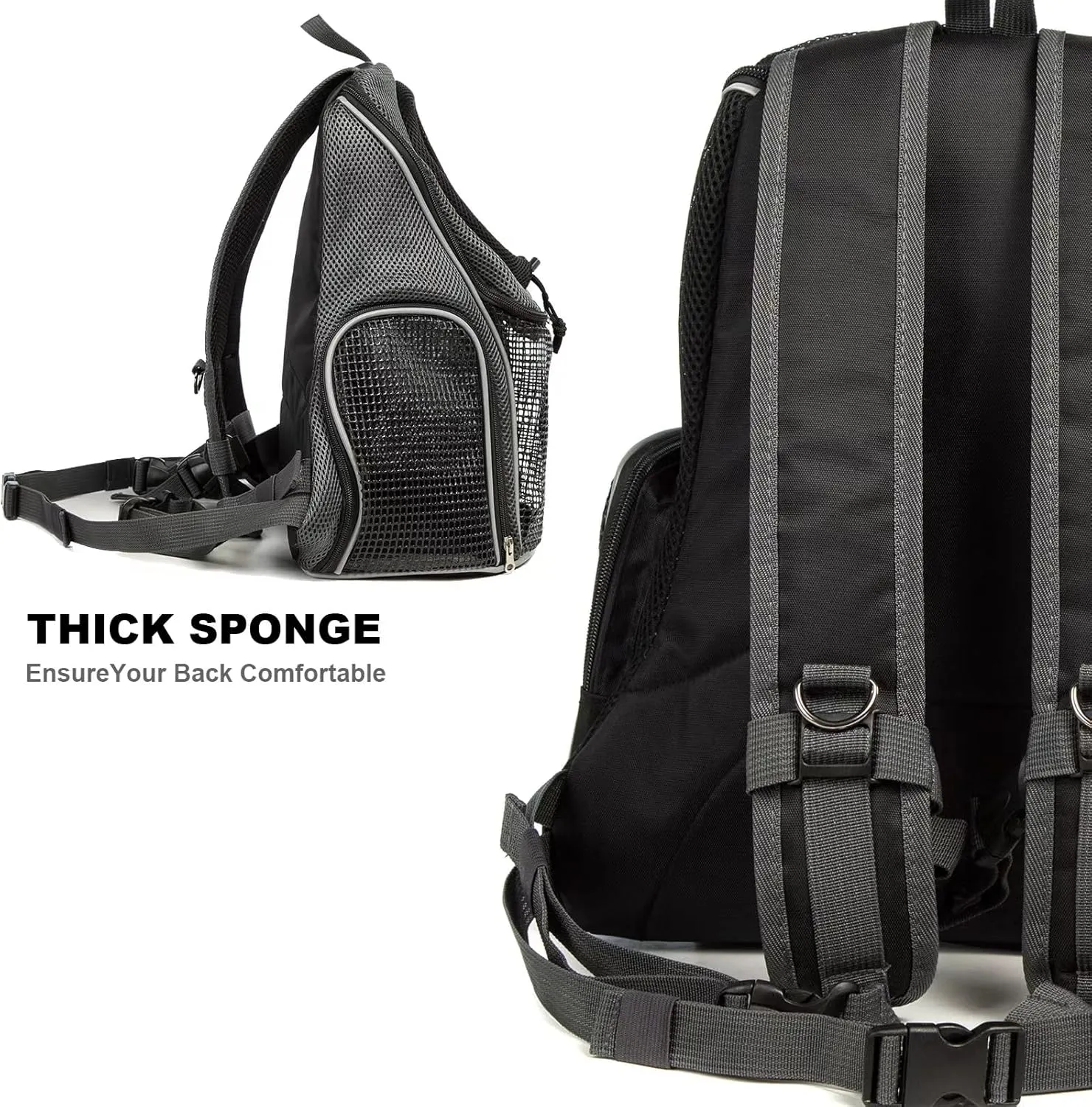 Pet Carrier Backpack with Mesh Ventilation Adjustable Straps Backpack (Black, Large)
