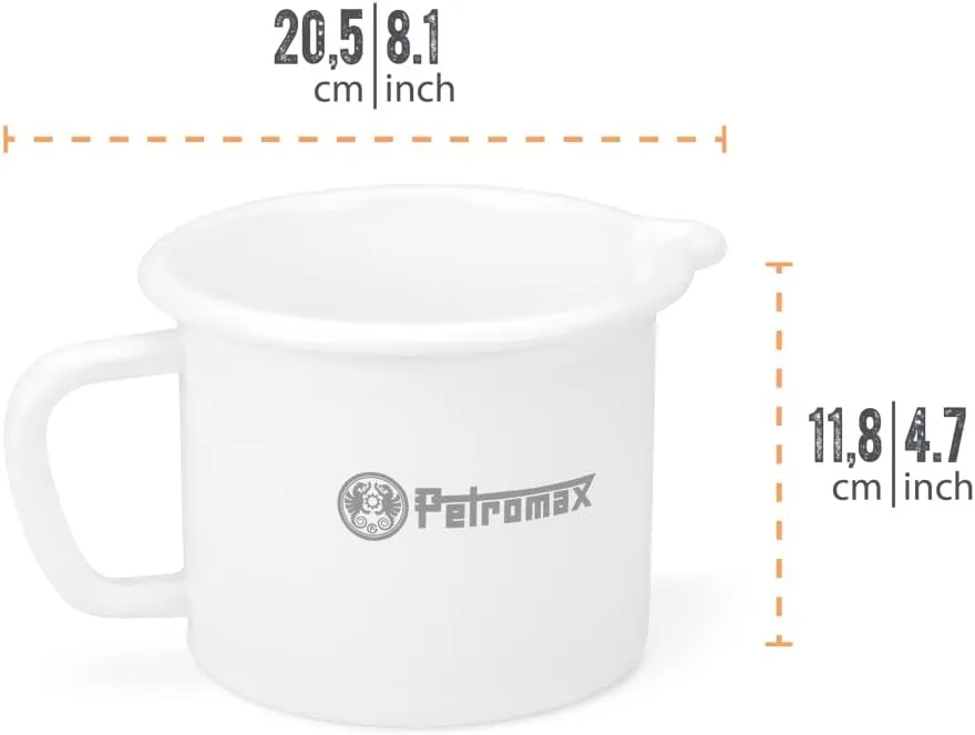 Petromax Warming Pot with Spout, Enameled Steel Saucepan for Heating Milk, Soup, Butter Over Stove or Campfire