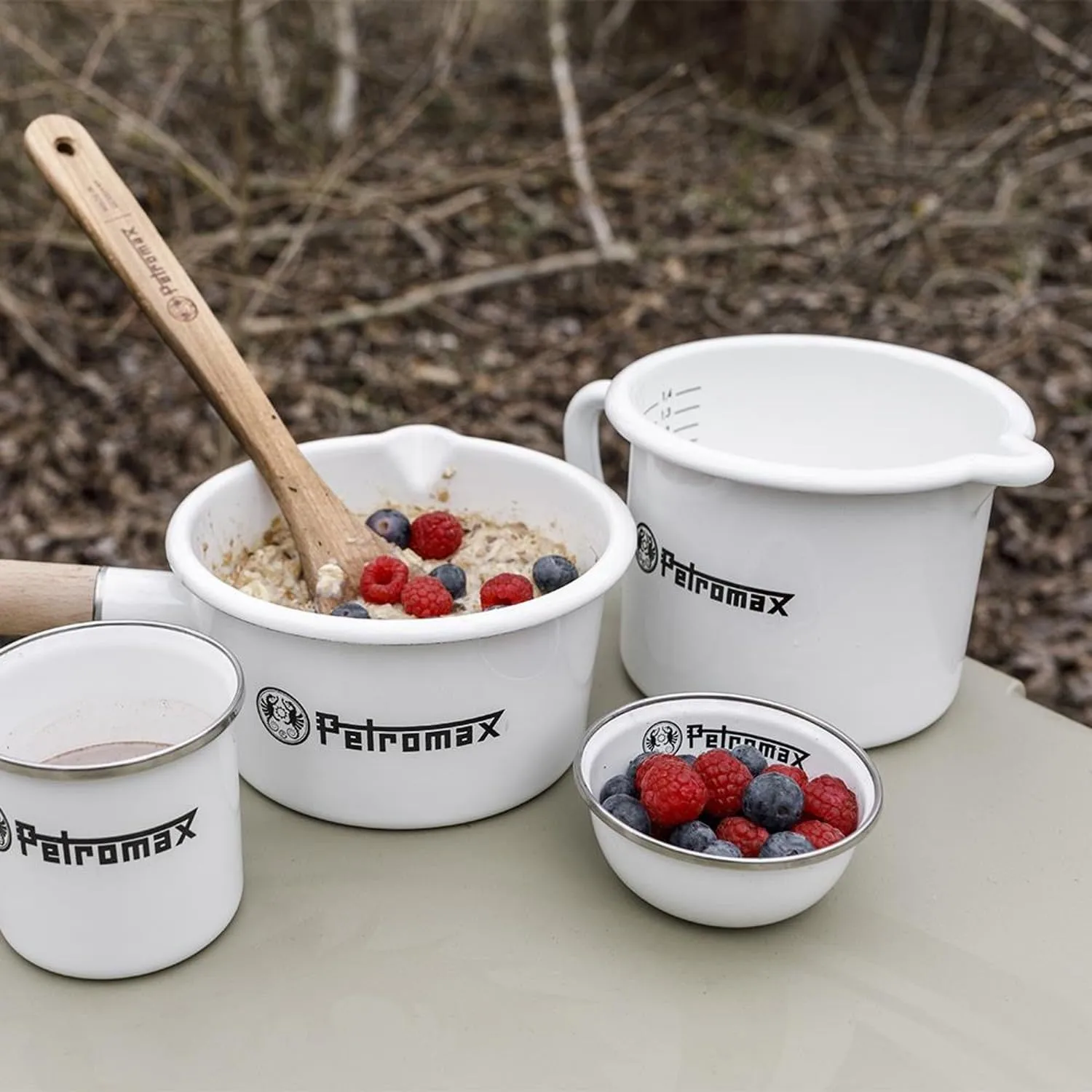 Petromax Warming Pot with Spout, Enameled Steel Saucepan for Heating Milk, Soup, Butter Over Stove or Campfire