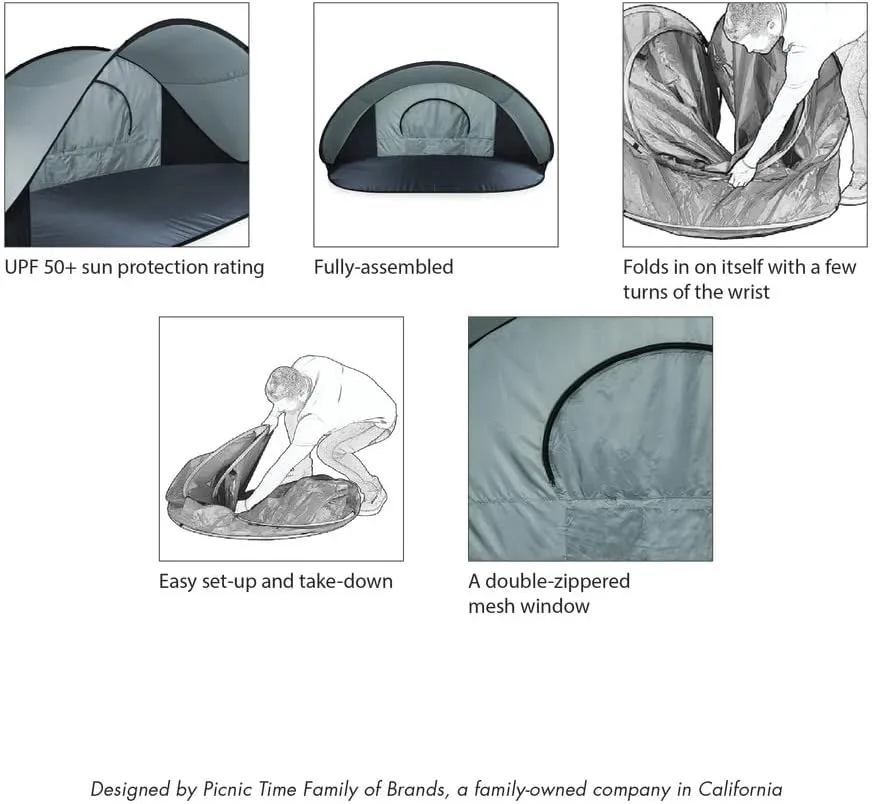 PICNIC TIME NCAA Georgia Tech Yellow Jackets Manta Portable Beach Tent, Pop Up Tent, Beach Sun Shelter Pop Up, (Gray with Black Accents)