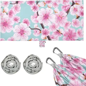 Pink Cherry Blossom Pattern Camping Hammock with Tree Straps, Portable Lightweight Parachute Hammocks Camping Accessories Gear for Indoor Outdoor Backpacking Travel Hiking Beach