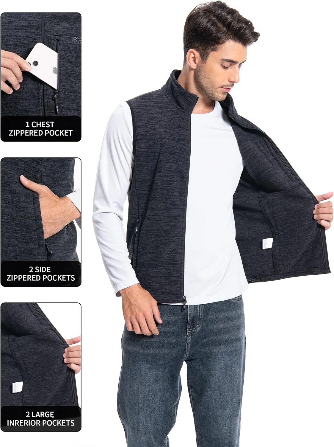 Pioneer Camp Men's Full-Zip Polar Fleece Vest Casual Lightweight Sleeveless Outerwear with 5 Pockets Soft Warm Winter Jacket
