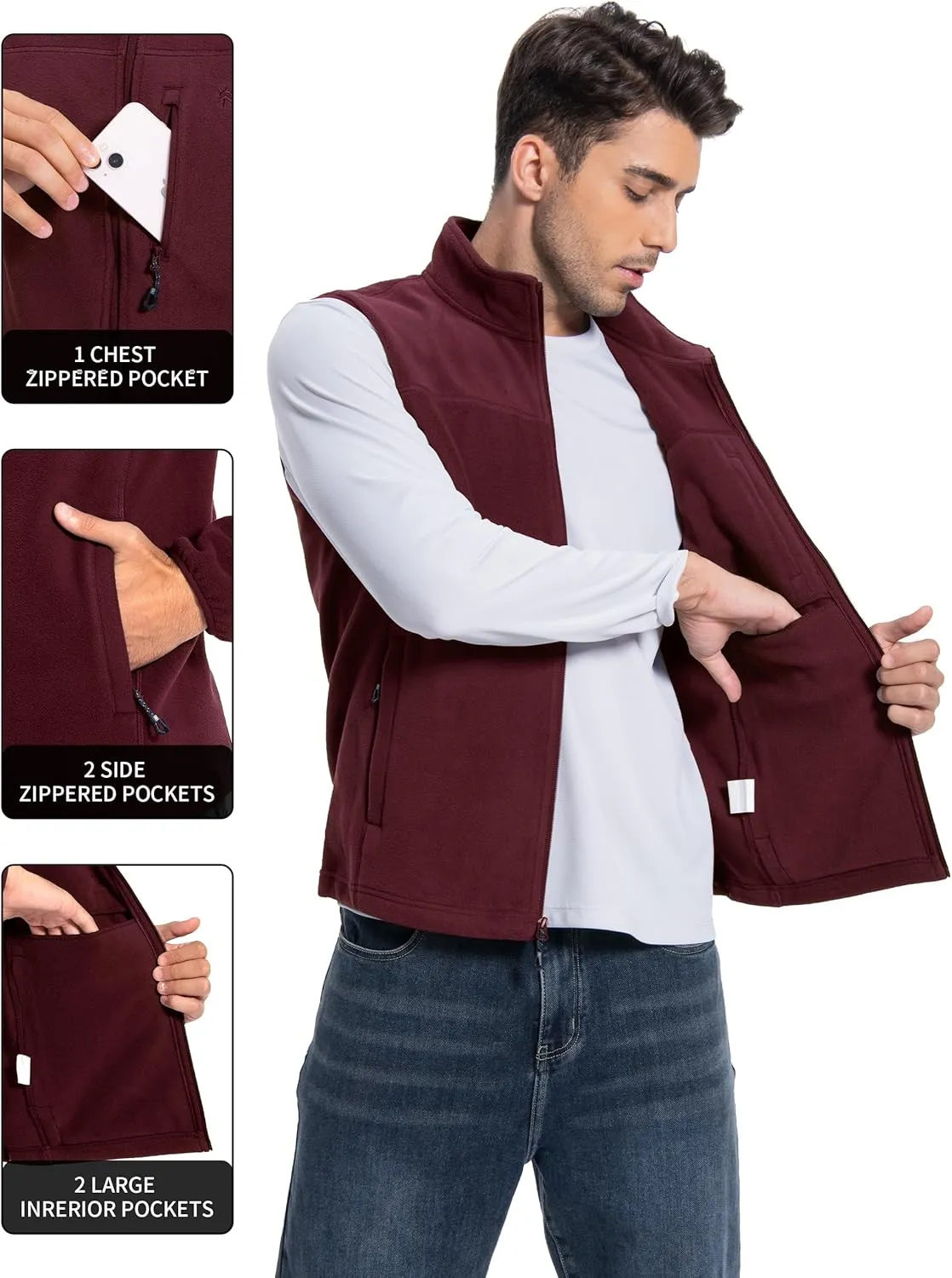 Pioneer Camp Men's Full-Zip Polar Fleece Vest Casual Lightweight Sleeveless Outerwear with 5 Pockets Soft Warm Winter Jacket