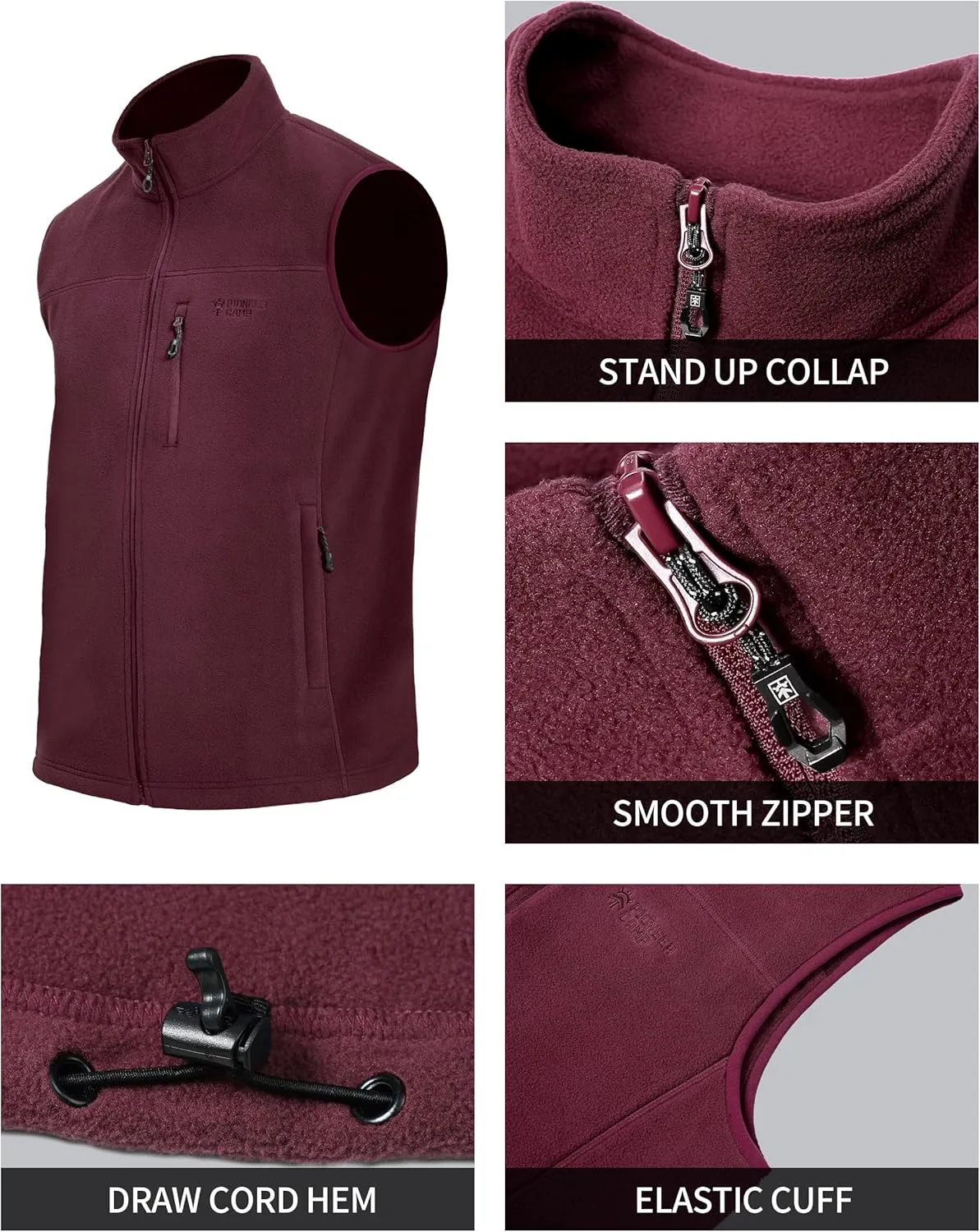 Pioneer Camp Men's Full-Zip Polar Fleece Vest Casual Lightweight Sleeveless Outerwear with 5 Pockets Soft Warm Winter Jacket