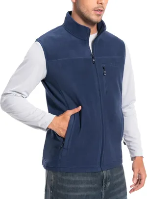 Pioneer Camp Men's Full-Zip Polar Fleece Vest Casual Lightweight Sleeveless Outerwear with 5 Pockets Soft Warm Winter Jacket