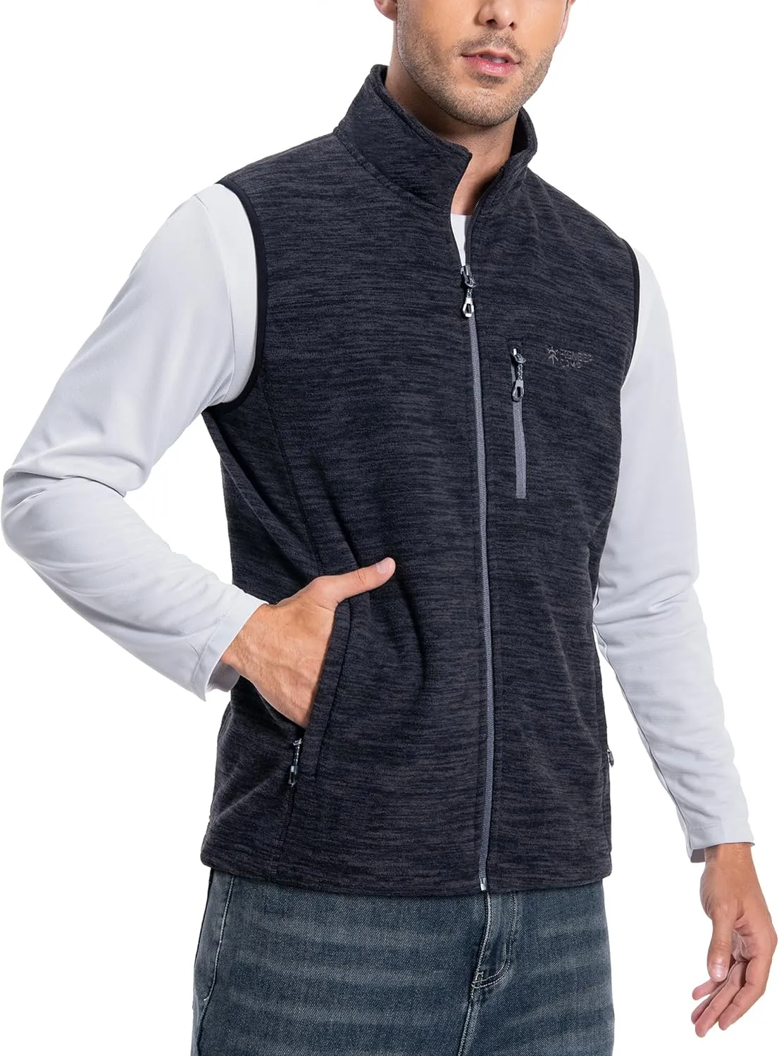Pioneer Camp Men's Full-Zip Polar Fleece Vest Casual Lightweight Sleeveless Outerwear with 5 Pockets Soft Warm Winter Jacket