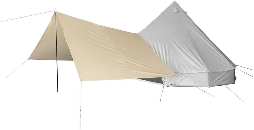 Playdo Canvas Bell Tent Awning Family Tent Sun Shelter Awning Canopy with Poles for Outdoor Camping Hiking Hunting