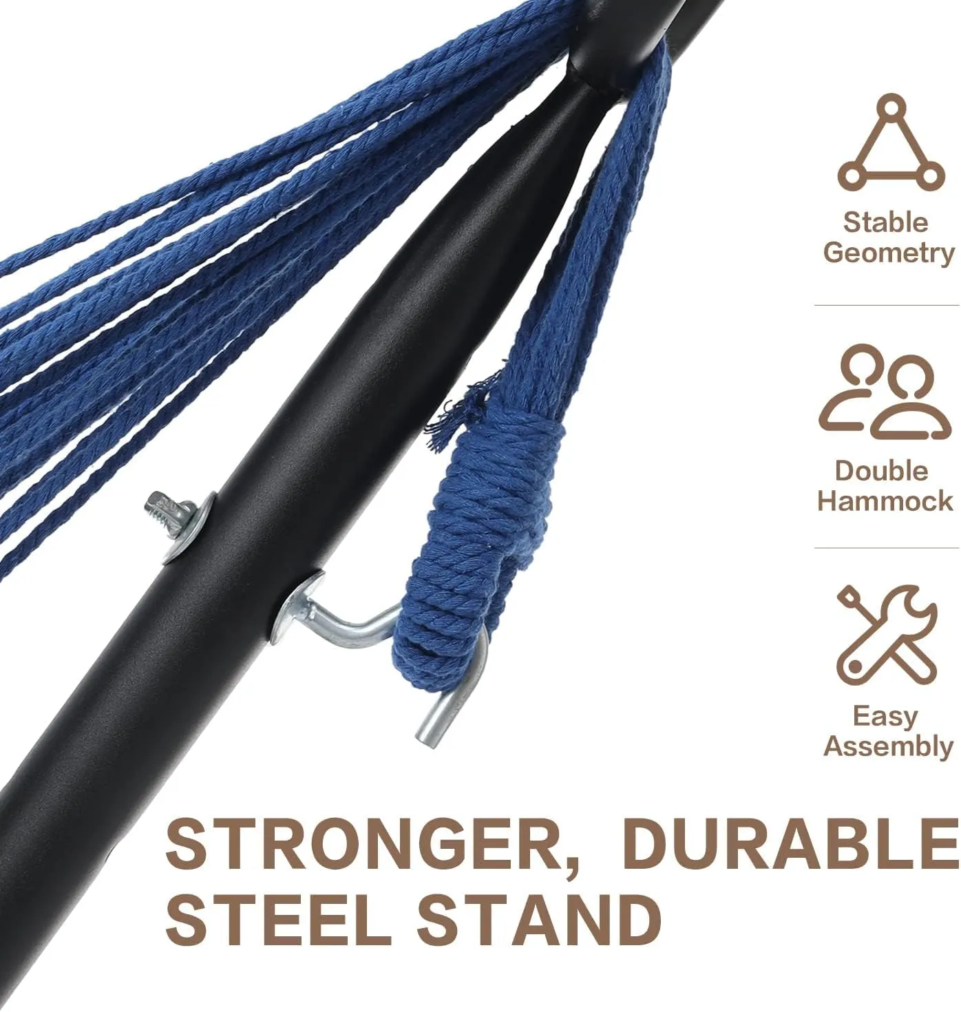 PNAEUT Double Hammock with Space Saving Steel Stand Included 2 Person Heavy Duty Garden Yard Outdoor 450lb Capacity Hammocks (Sky)