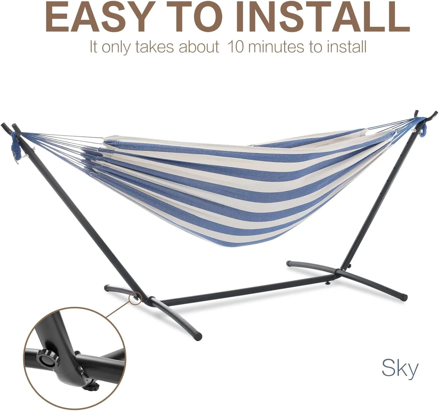 PNAEUT Double Hammock with Space Saving Steel Stand Included 2 Person Heavy Duty Garden Yard Outdoor 450lb Capacity Hammocks (Sky)