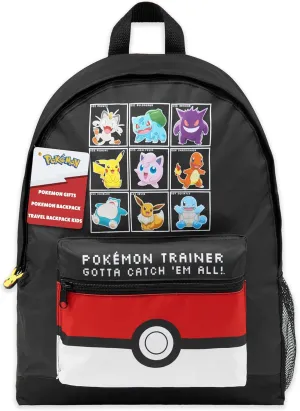 Pokemon Backpack for Kids Teens Boys Girls Pikachu Anime Bookbag Daypack Bag for Sports Travel Vacation Back to School Gift (Black/Red)