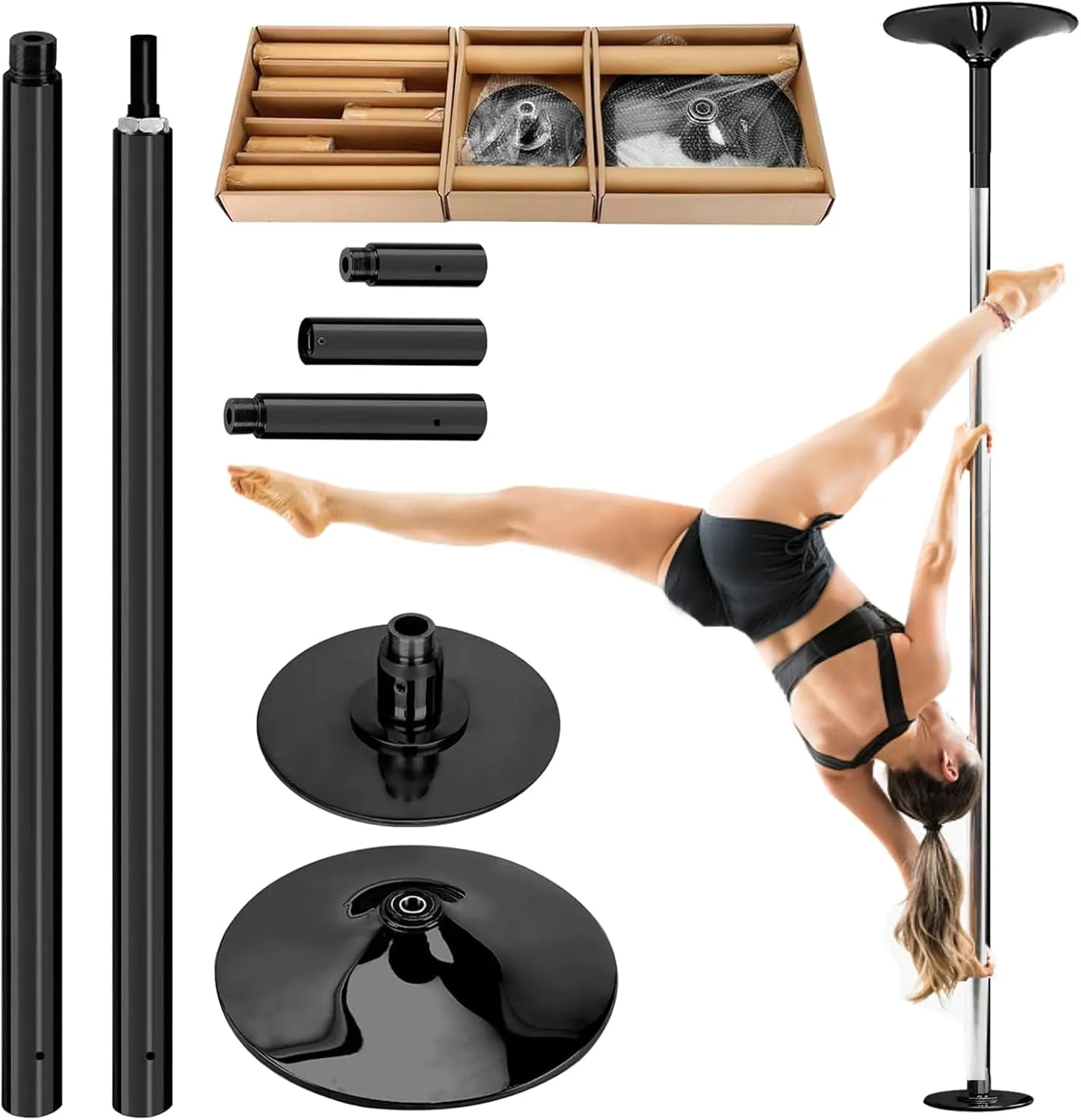 Pole Dancing Pole for Home, Professional Grade Excellent, Premium Dance Pole Removable 45mm Spinnings & Static Dancing Pole Heavy-Duty Steel Pole Dancing Pole, for Home Exercise Club Gym