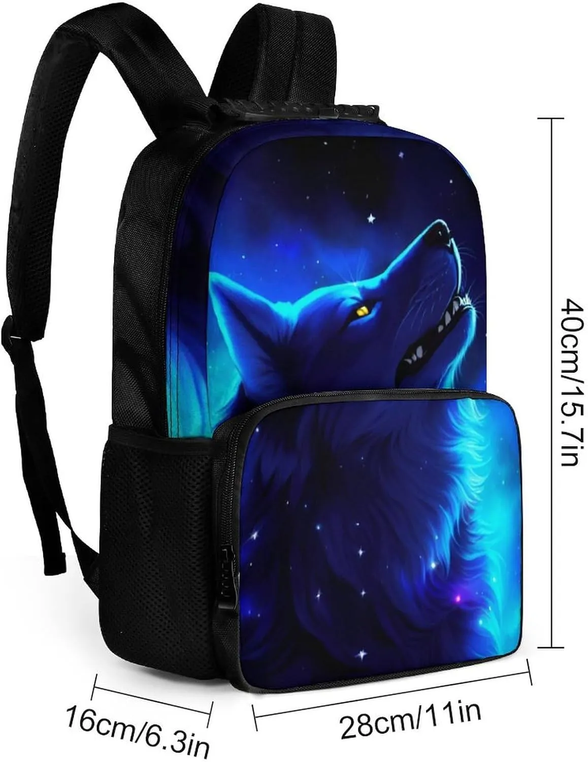 Polyester Daypack Backpack for Climbing Outdoors Running - Big Capacity Multipurpose Anti-Theft Bookbag, Blue Universe Galaxy Magic Wolf In The Space Art Travel Hiking & Camping Rucksack