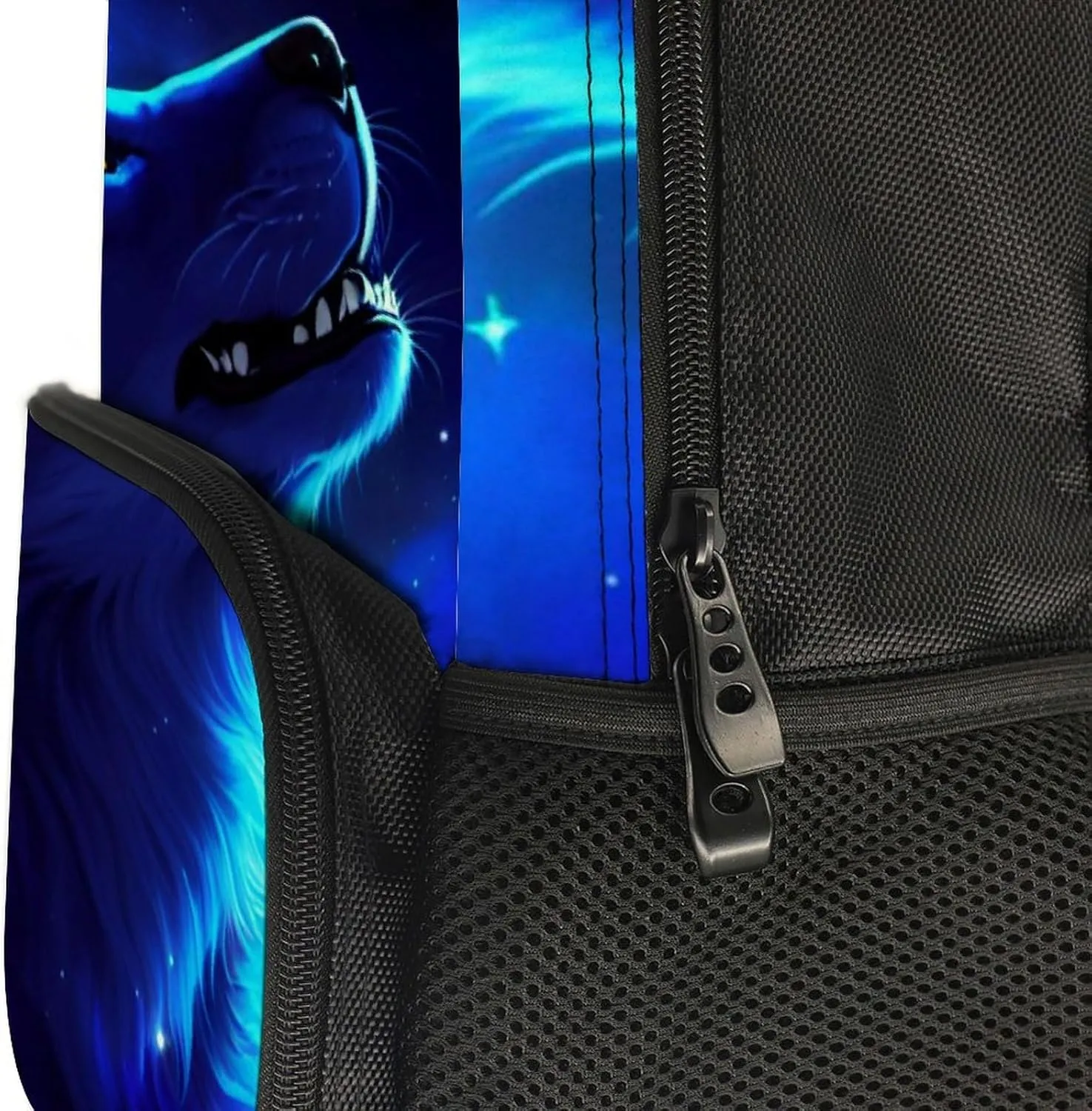 Polyester Daypack Backpack for Climbing Outdoors Running - Big Capacity Multipurpose Anti-Theft Bookbag, Blue Universe Galaxy Magic Wolf In The Space Art Travel Hiking & Camping Rucksack
