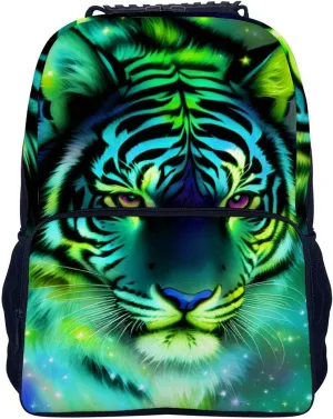 Polyester Daypack Backpack for Climbing Outdoors Running - Big Capacity Multipurpose Anti-Theft Bookbag, Mystic Fantasy Galaxy Sky Tiger Wild Animals Boho Style Travel Hiking & Camping Rucksack
