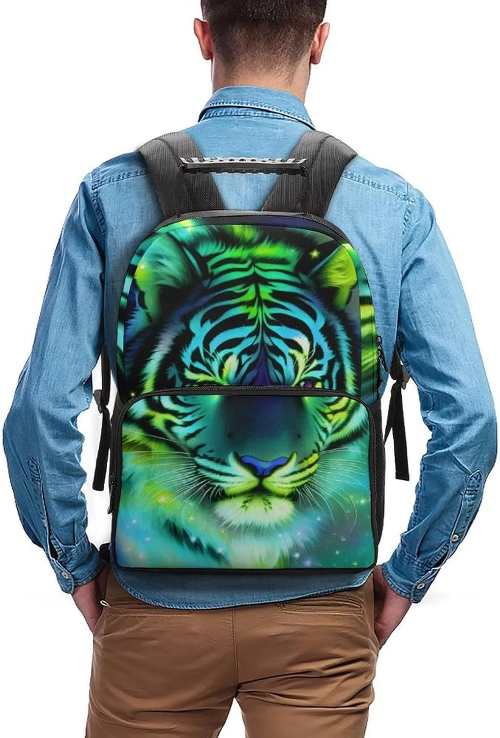 Polyester Daypack Backpack for Climbing Outdoors Running - Big Capacity Multipurpose Anti-Theft Bookbag, Mystic Fantasy Galaxy Sky Tiger Wild Animals Boho Style Travel Hiking & Camping Rucksack