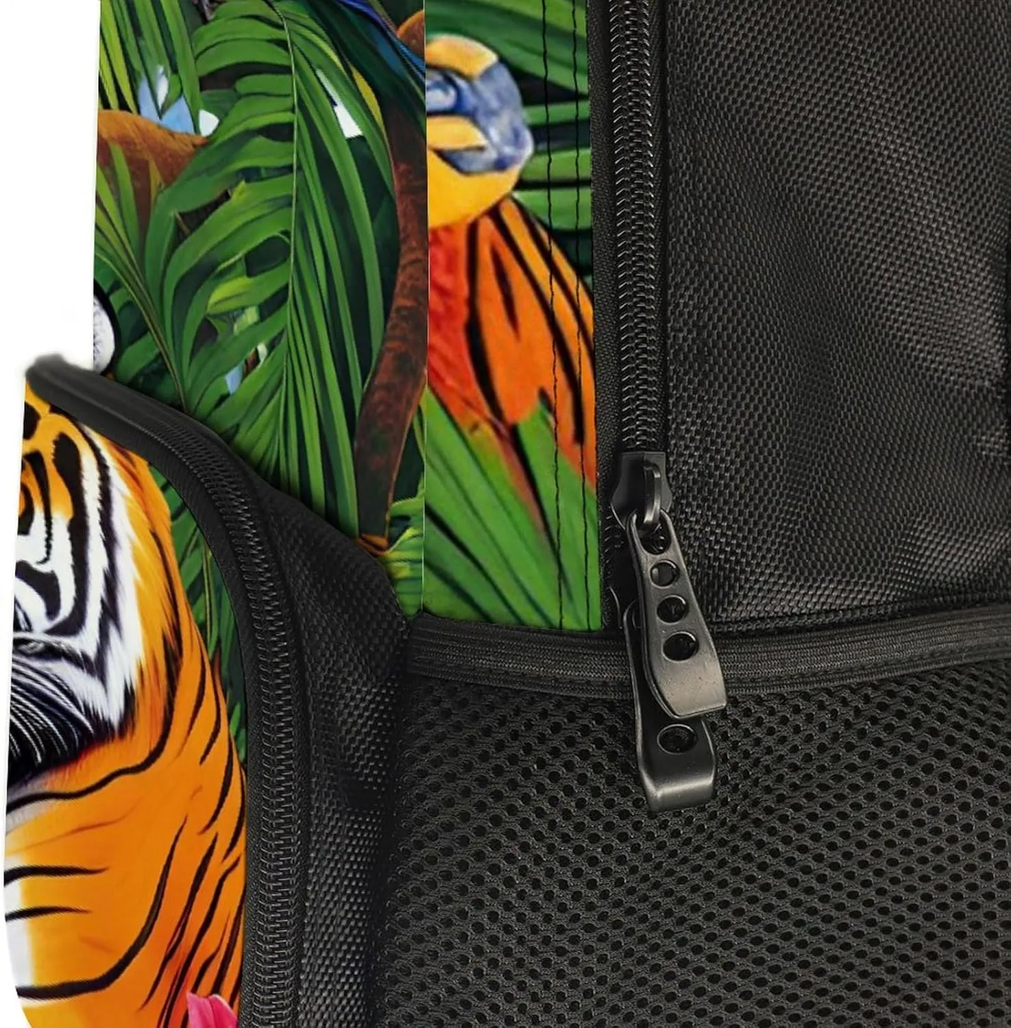 Polyester Daypack Backpack for Sports Travel Running - Big Capacity Anti-Theft Multipurpose Carry On Bag, Tiger Tropical Rainforest Landscape Jungle Parrot Birds Art Laptop Book Bag Rucksack