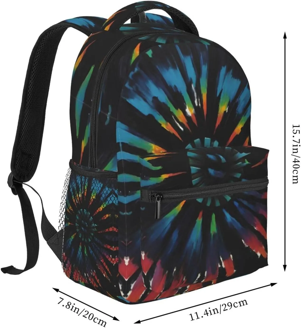 Polyester Daypack Backpack for Trekking Picnic Walking Cycling - Large Capacity Anti-Theft Multipurpose Shoulder Bag, Black Tie Dye Art Casual Daypack