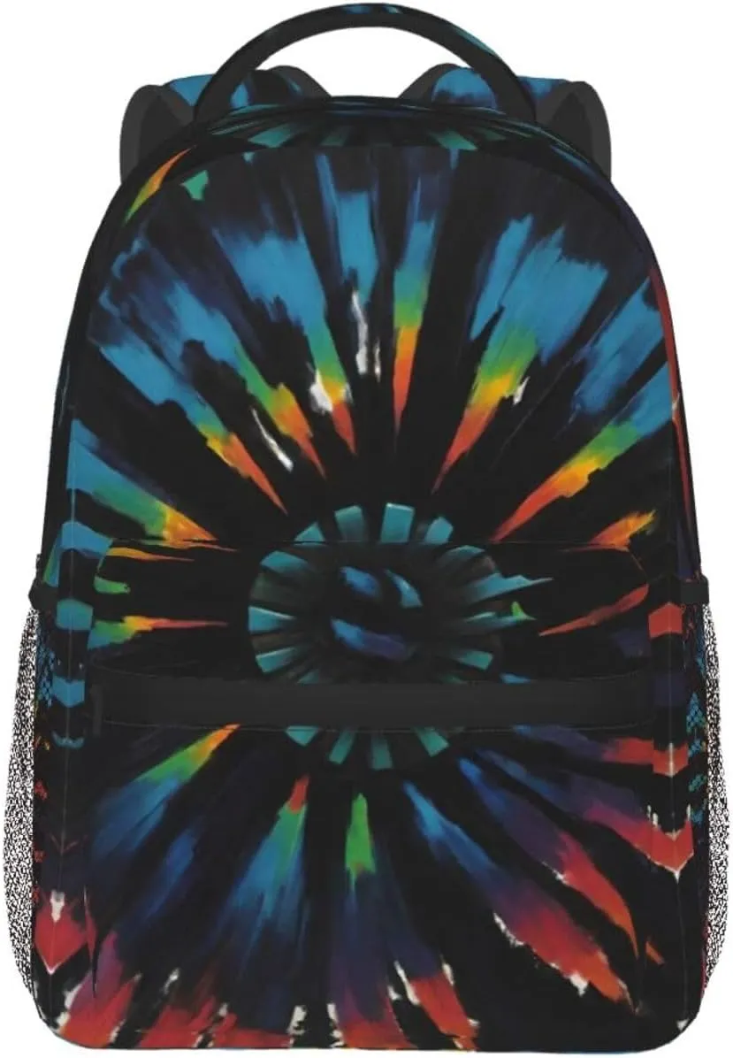 Polyester Daypack Backpack for Trekking Picnic Walking Cycling - Large Capacity Anti-Theft Multipurpose Shoulder Bag, Black Tie Dye Art Casual Daypack