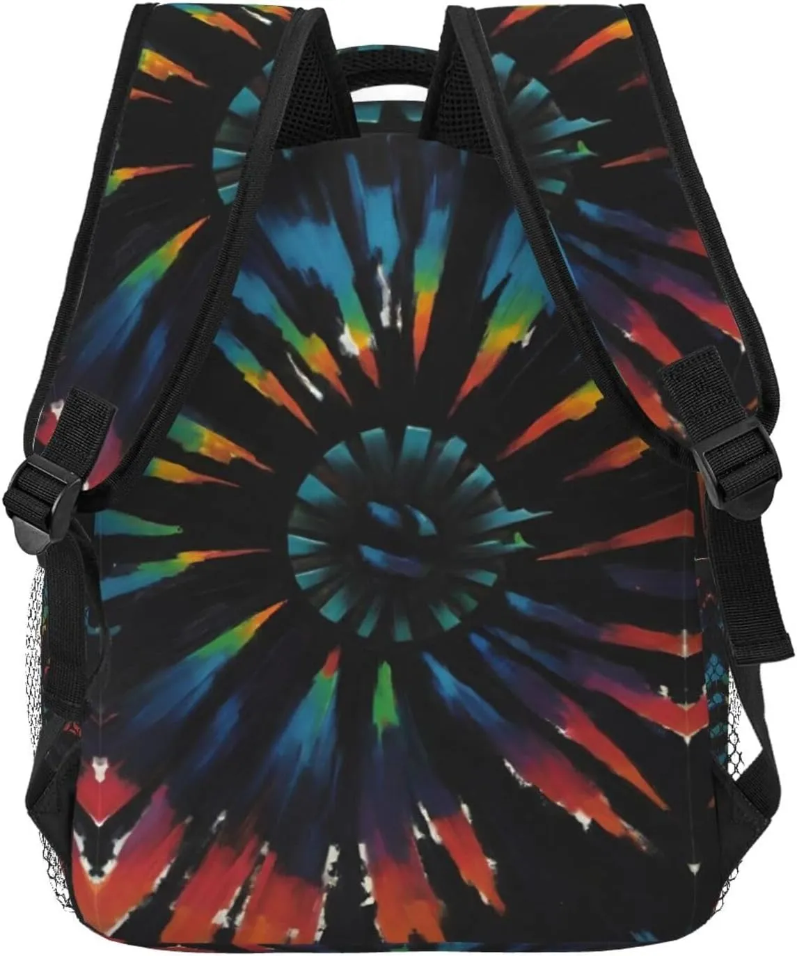 Polyester Daypack Backpack for Trekking Picnic Walking Cycling - Large Capacity Anti-Theft Multipurpose Shoulder Bag, Black Tie Dye Art Casual Daypack